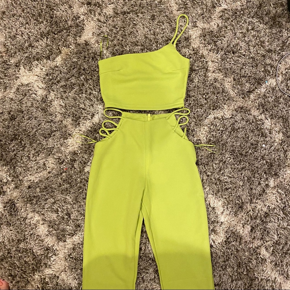 Camila Coelho Chartreuse Lime Strappy Pant Set 2 Piece Co Ord Matching Set XS